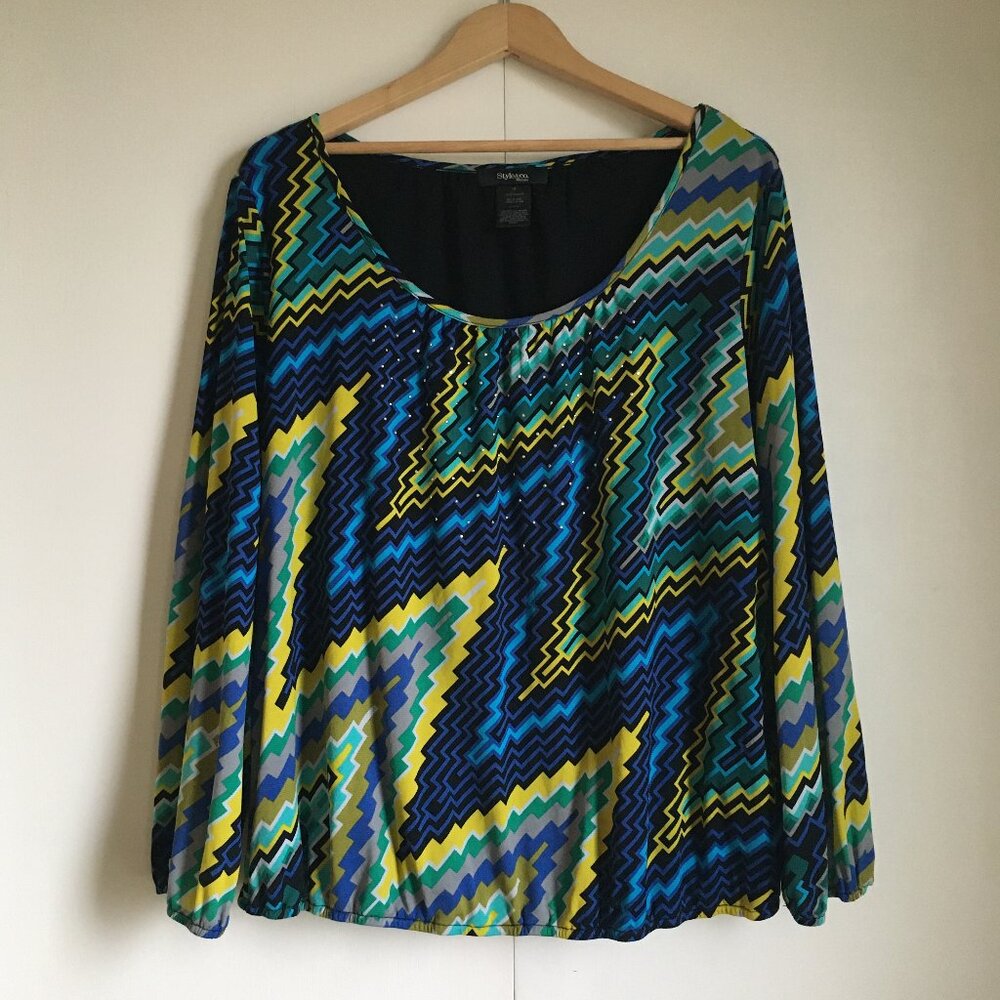 Style & Co. Electric Circus Punk Rock Misfit Bolt Rhinestone Blouse